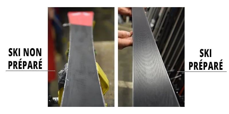 Comparaison entre un ski non préparé et un ski préparé par notre atelier